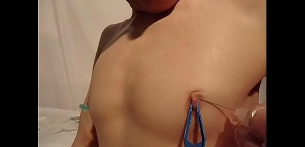  solo male needle skewers balls, cock head and nipples